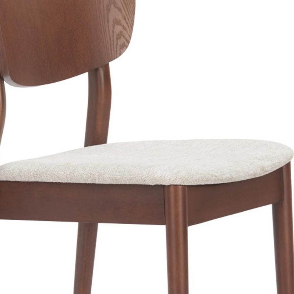 Set of Two Gray And Natural Faux Linen And Wood Open Back Dining Side Chairs
