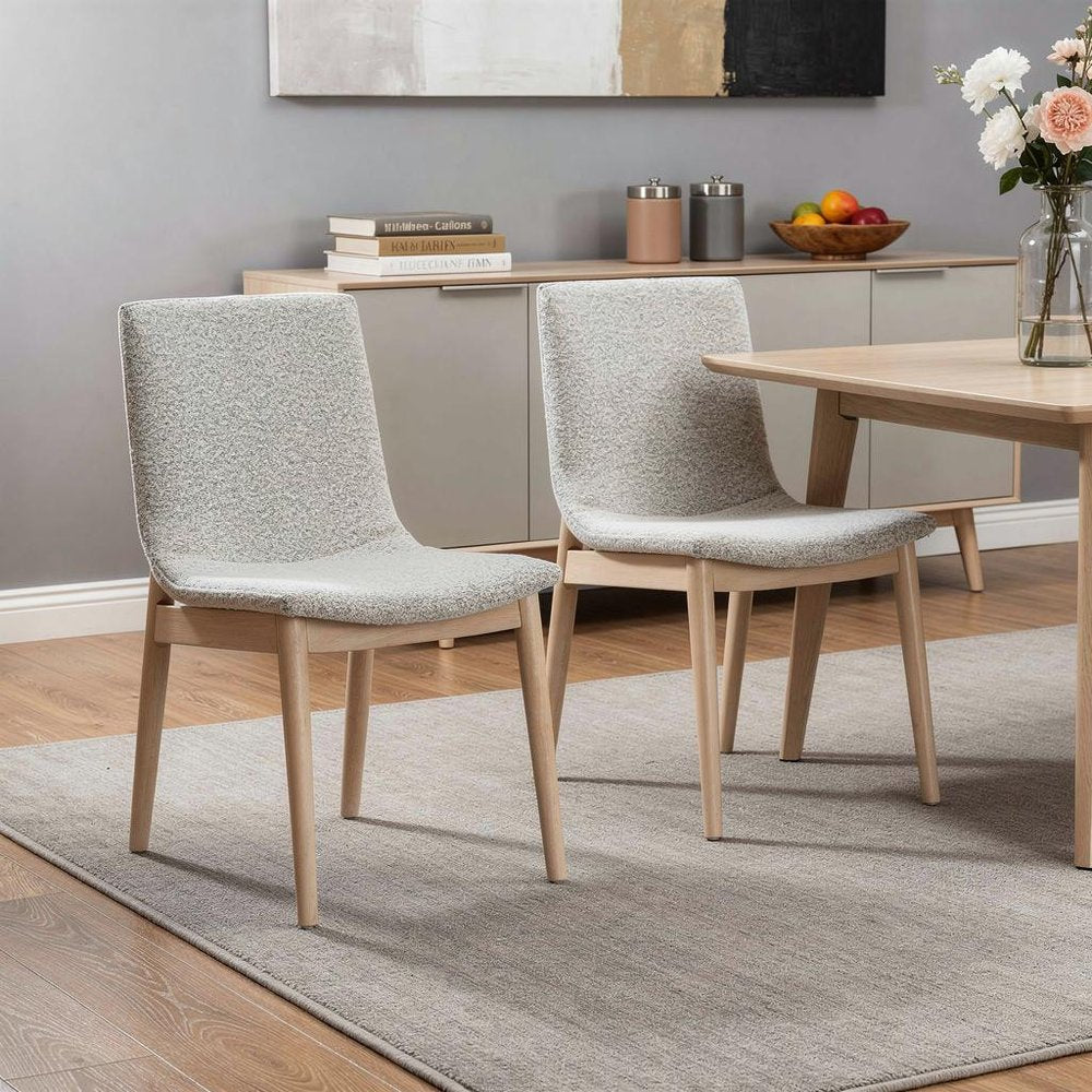 Set of Two Gray And Natural Fabric And Solid Wood Dining Side Chairs