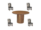 Five Piece Brown Round Solid Wood Dining Set with Four Chairs