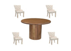 Five Piece Brown Round Solid Wood Dining Set with Four Chairs