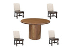 Five Piece Brown Round Solid Wood Dining Set with Four Chairs