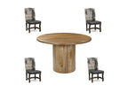 Five Piece Brown Round Solid Wood Dining Set with Four Chairs