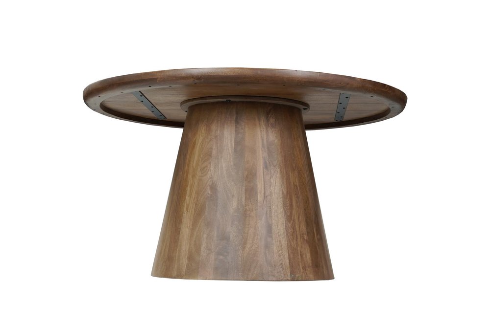 Five Piece Brown Round Solid Wood Dining Set with Four Chairs