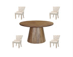 Five Piece Brown Round Solid Wood Dining Set with Four Chairs