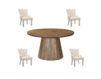 Five Piece Brown Round Solid Wood Dining Set with Four Chairs