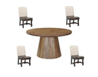 Five Piece Brown Round Solid Wood Dining Set with Four Chairs