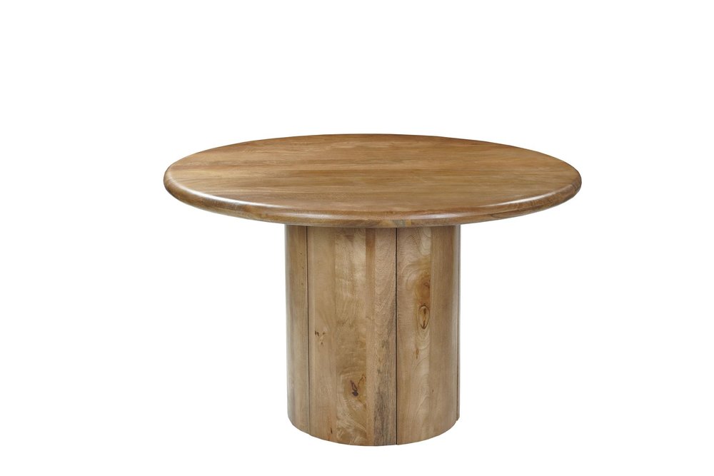 48" Brown Solid Wood Pedestal Base Round Top Dining Table