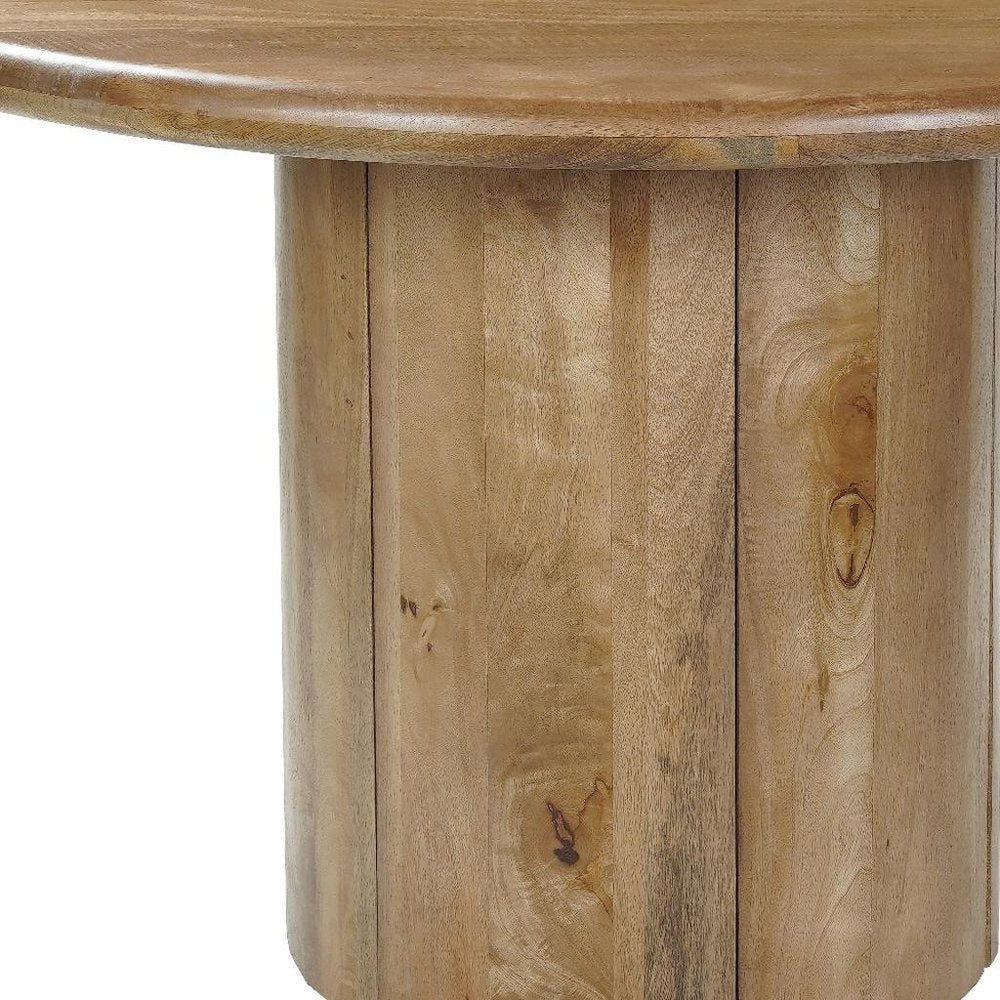 48" Brown Solid Wood Pedestal Base Round Top Dining Table