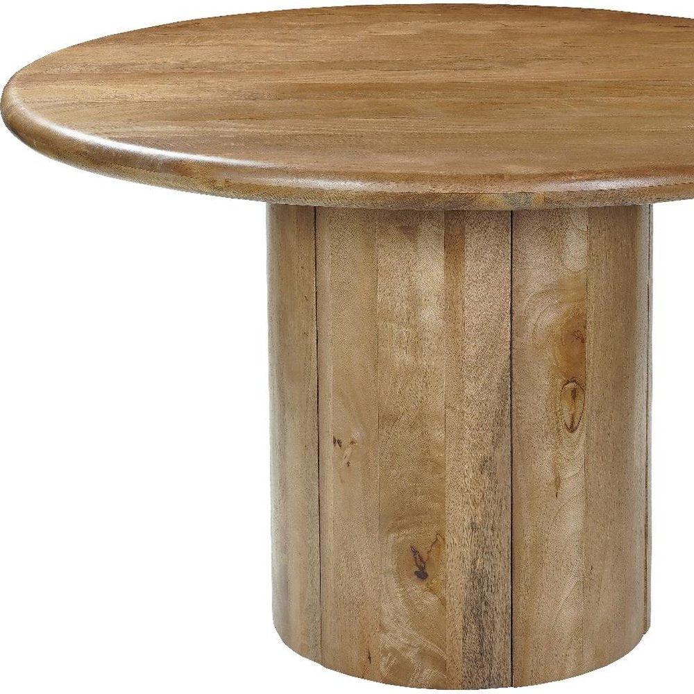 48" Brown Solid Wood Pedestal Base Round Top Dining Table