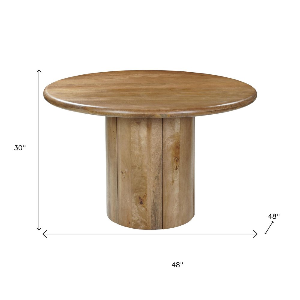48" Brown Solid Wood Pedestal Base Round Top Dining Table
