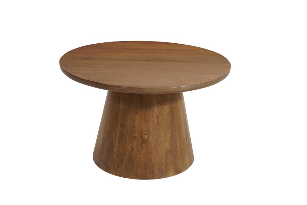 54" Brown Solid Wood Pedestal Base Round Top Dining Table