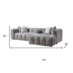 Light Gray Boucle L Shaped Two Piece Sofa and Chaise Sectional With Toss Pillows