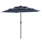 10' Dark Blue Polyester Octagonal Tilt Lighted Market Patio Umbrella
