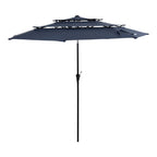 10' Dark Blue Polyester Octagonal Tilt Lighted Market Patio Umbrella