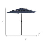 10' Dark Blue Polyester Octagonal Tilt Lighted Market Patio Umbrella