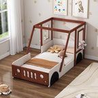 Mahogany and White Wood Twin Race Car Playhouse Bed Frame