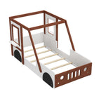 Mahogany and White Wood Twin Race Car Playhouse Bed Frame
