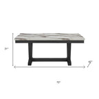 72" White and Black Faux Marble and Wood Trestle Base Dining Table