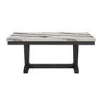 72" White and Black Faux Marble and Wood Trestle Base Dining Table