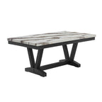 72" White and Black Faux Marble and Wood Trestle Base Dining Table