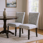 Set of Two Light Gray and Black Upholstered Fabric And Wood Dining Side Chairs