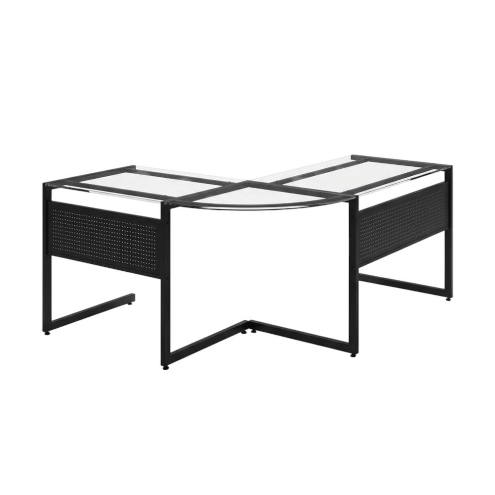 78" Clear and Black Glass and Steel Corner Computer Desk