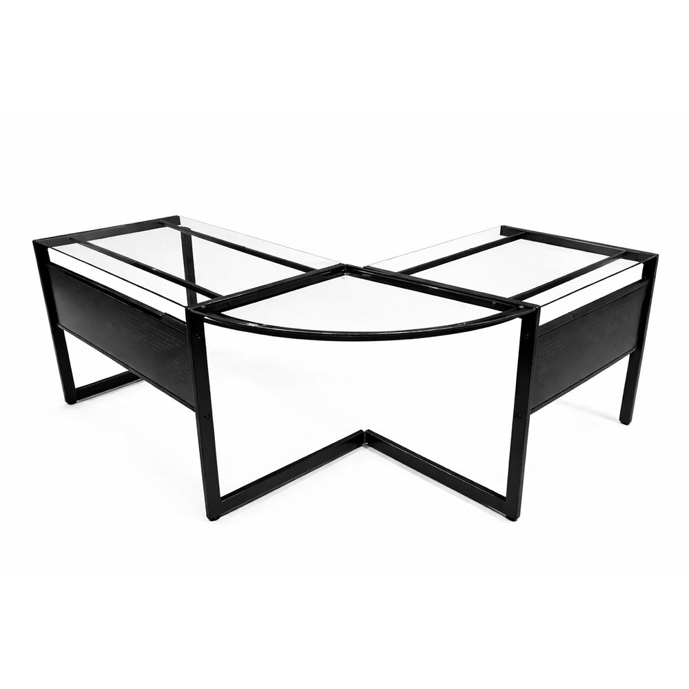 78" Clear and Black Glass and Steel Corner Computer Desk