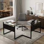 78" Clear and Black Glass and Steel Corner Computer Desk