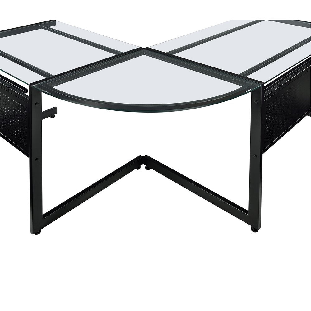 78" Clear and Black Glass and Steel Corner Computer Desk