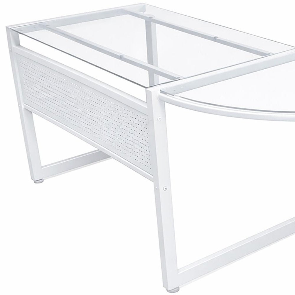 78" Clear and Black Glass and Steel Corner Computer Desk