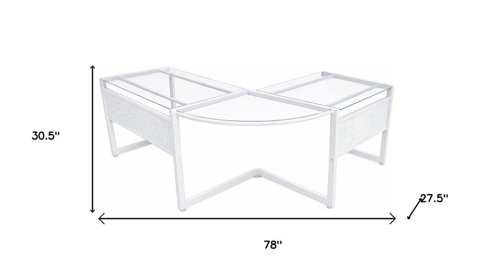 78" Clear and Black Glass and Steel Corner Computer Desk
