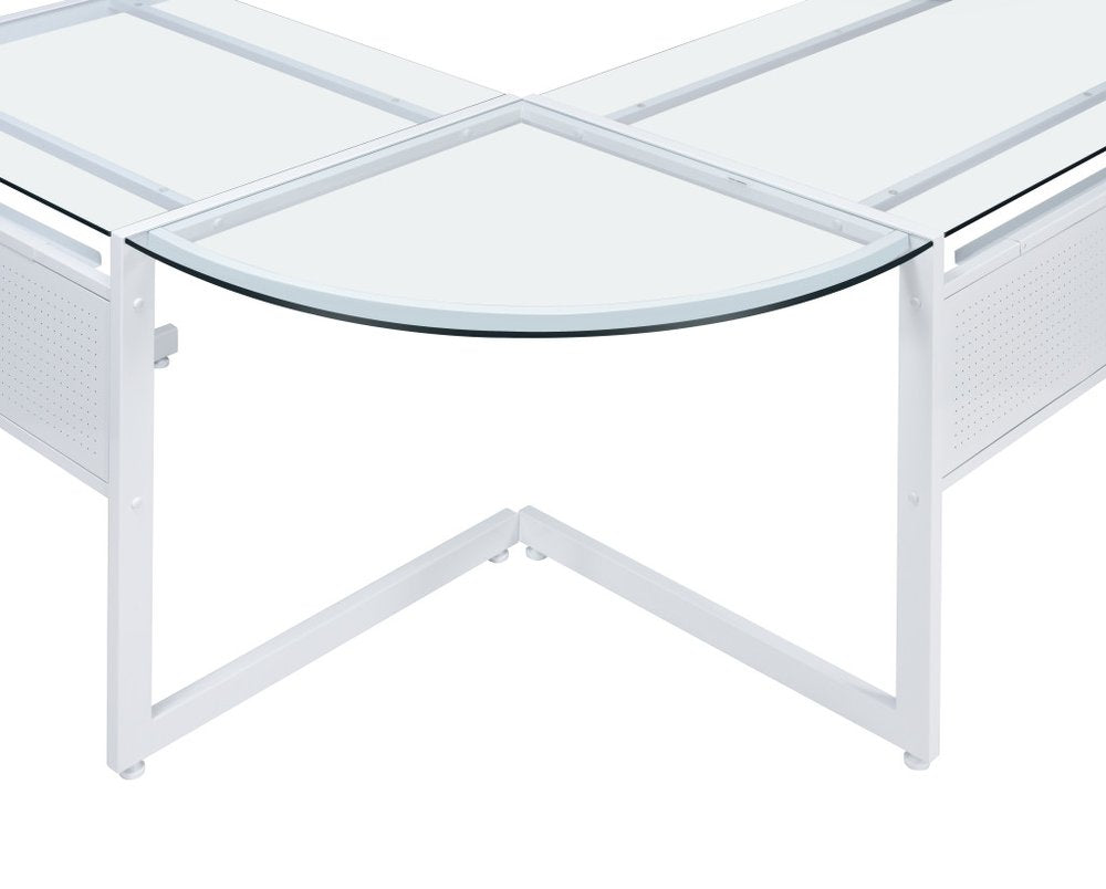 78" Clear and Black Glass and Steel Corner Computer Desk