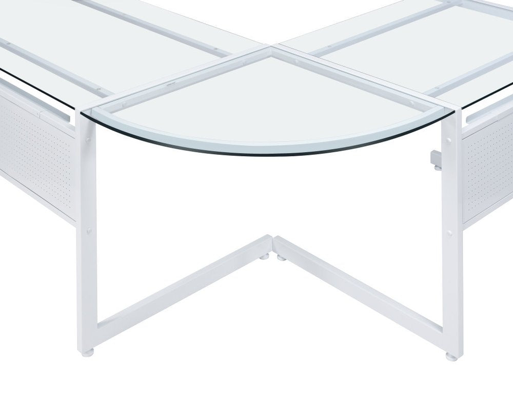 78" Clear and Black Glass and Steel Corner Computer Desk