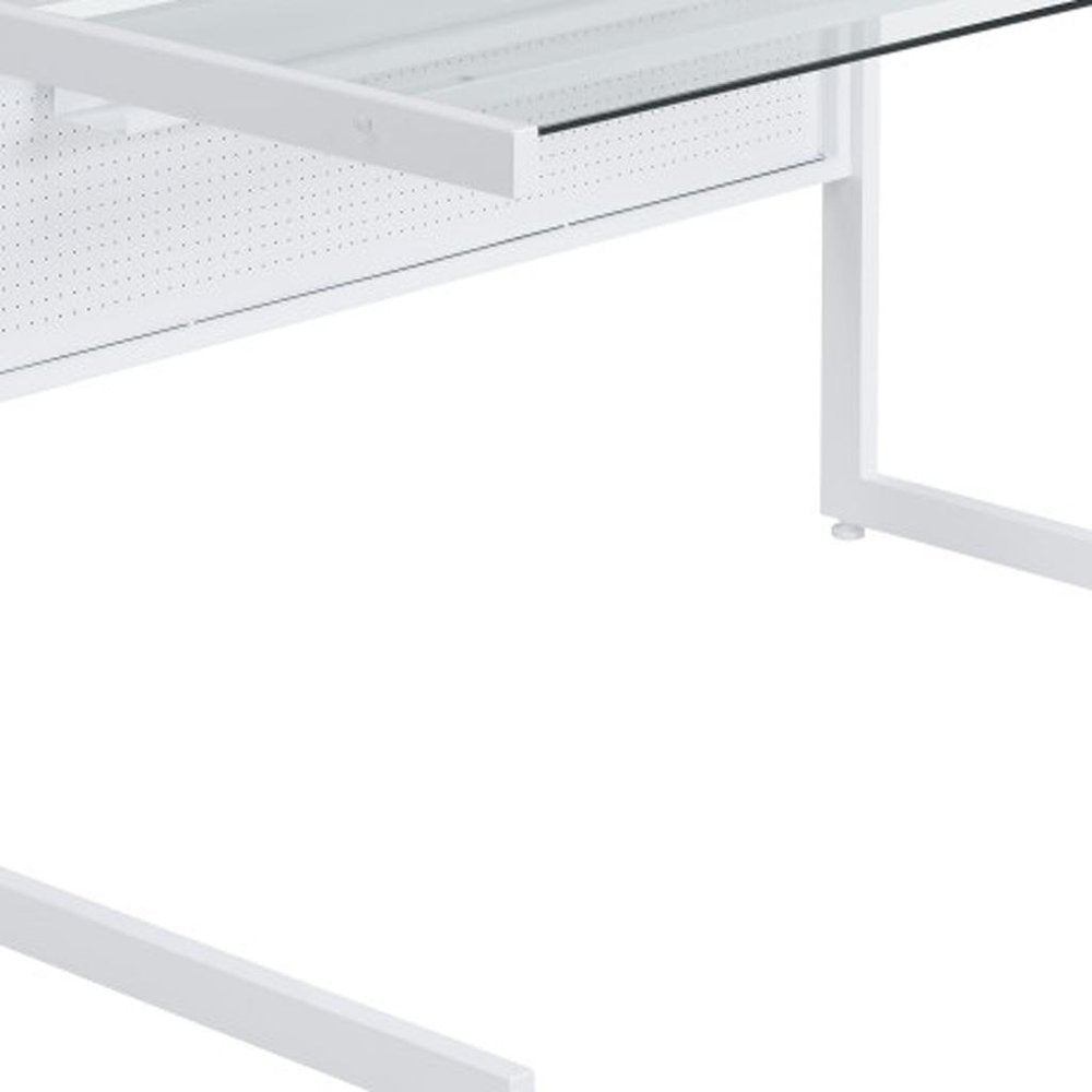 78" Clear and Black Glass and Steel Corner Computer Desk