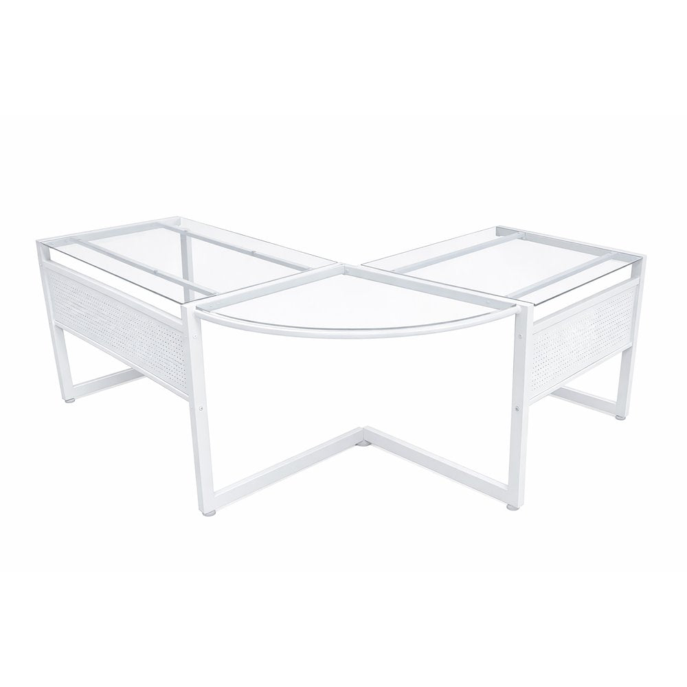 78" Clear and Black Glass and Steel Corner Computer Desk