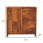 32" Brown Distressed Solid Wood Accent Cabinet With Single Door And Four Drawers
