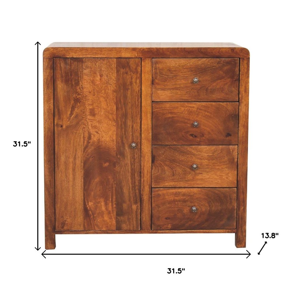 32" Brown Distressed Solid Wood Accent Cabinet With Single Door And Four Drawers