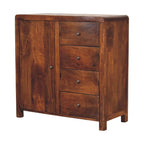 32" Brown Distressed Solid Wood Accent Cabinet With Single Door And Four Drawers