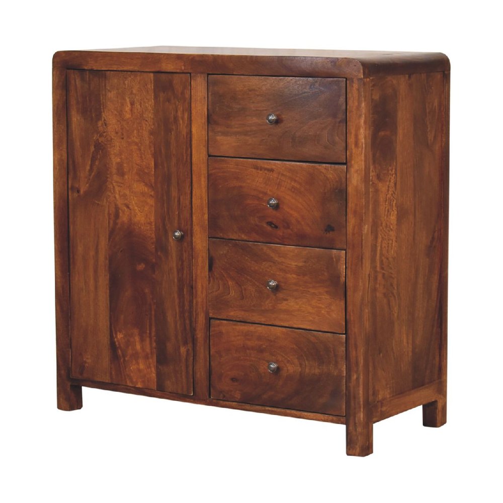 32" Brown Distressed Solid Wood Accent Cabinet With Single Door And Four Drawers