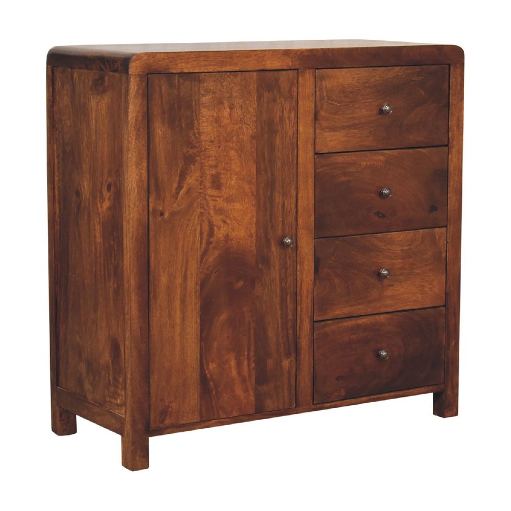 32" Brown Distressed Solid Wood Accent Cabinet With Single Door And Four Drawers
