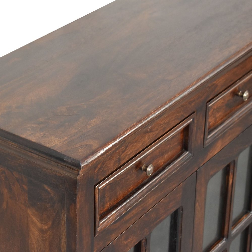 35" Walnut Solid Wood Accent Cabinet With Two Doors And Two Drawers
