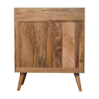 35" Brown Distressed Solid Wood Inlaid Rattan Accent Cabinet With Two Doors