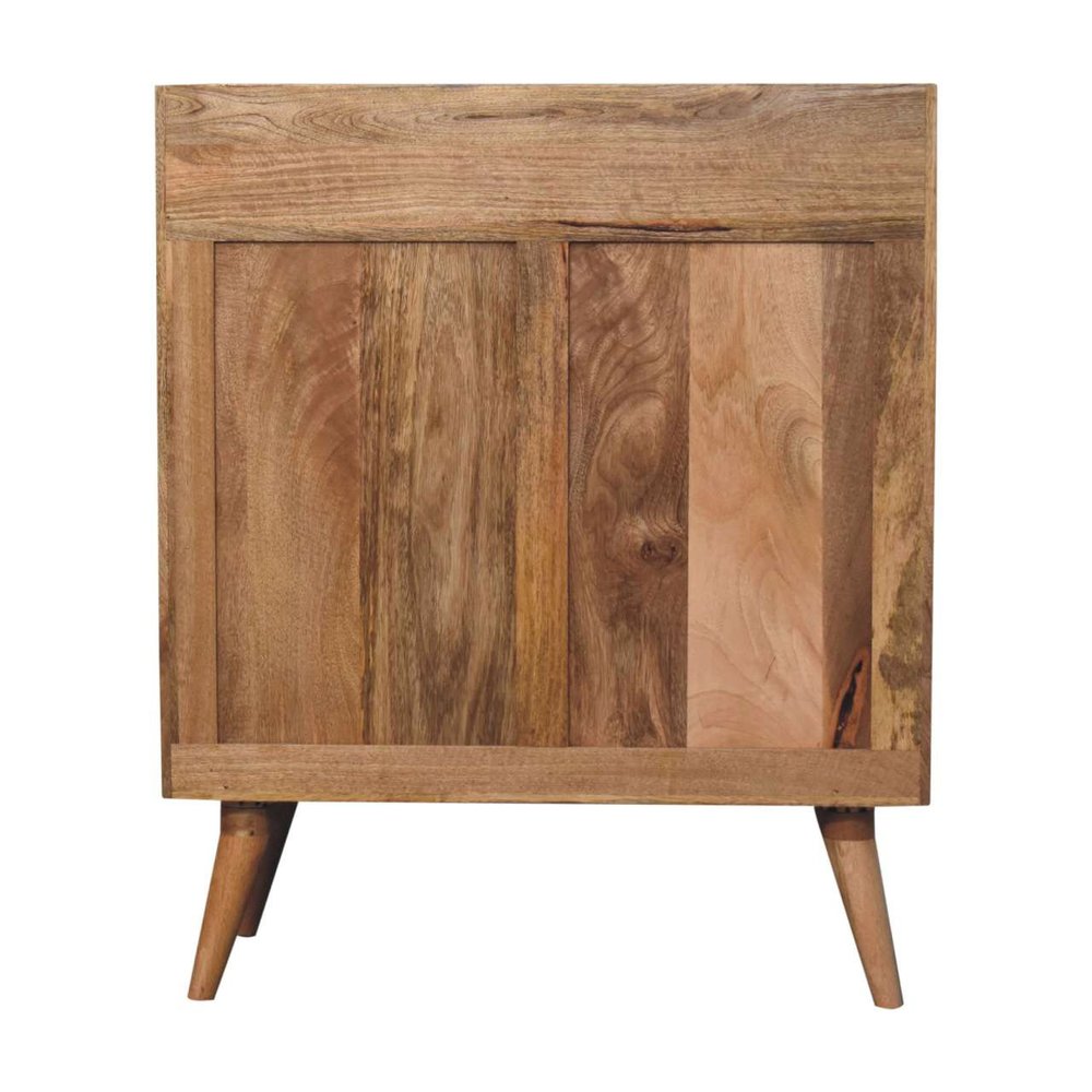 35" Brown Distressed Solid Wood Inlaid Rattan Accent Cabinet With Two Doors