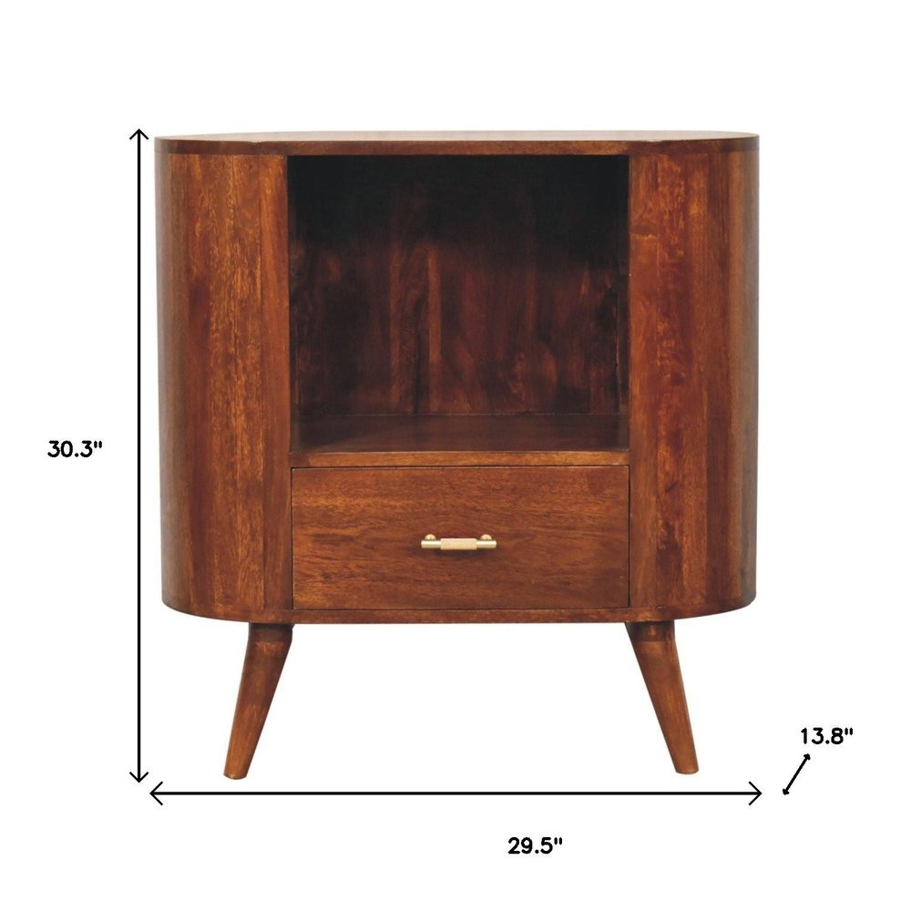 30" Chestnut Solid Wood Oval Accent Cabinet With One Drawer