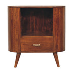 30" Chestnut Solid Wood Oval Accent Cabinet With One Drawer