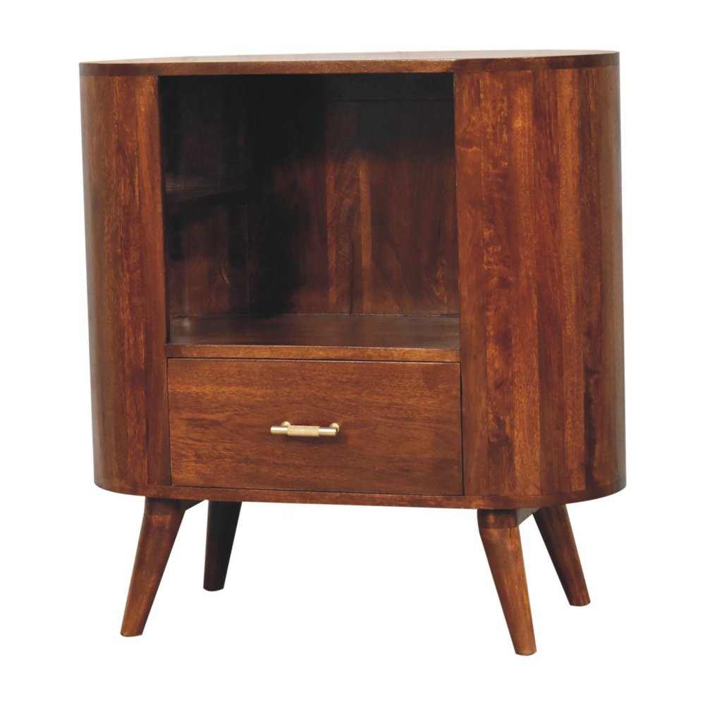 30" Chestnut Solid Wood Oval Accent Cabinet With One Drawer