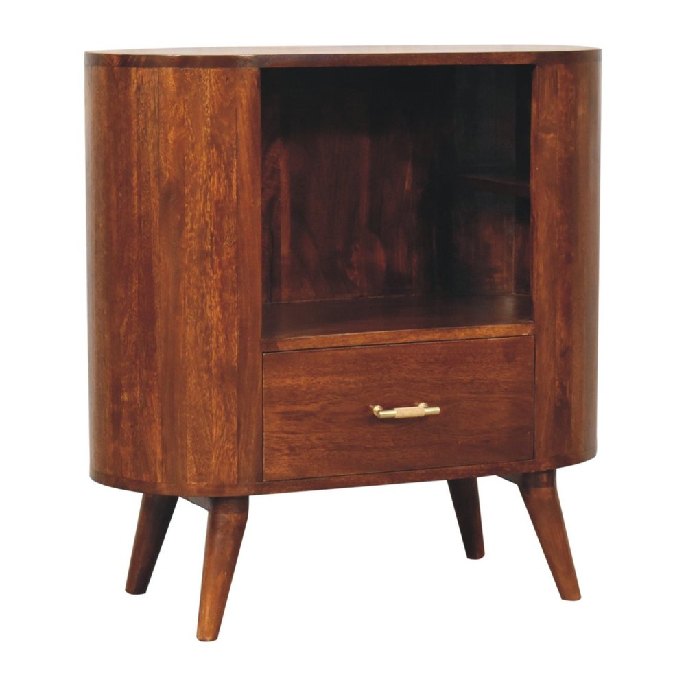 30" Chestnut Solid Wood Oval Accent Cabinet With One Drawer