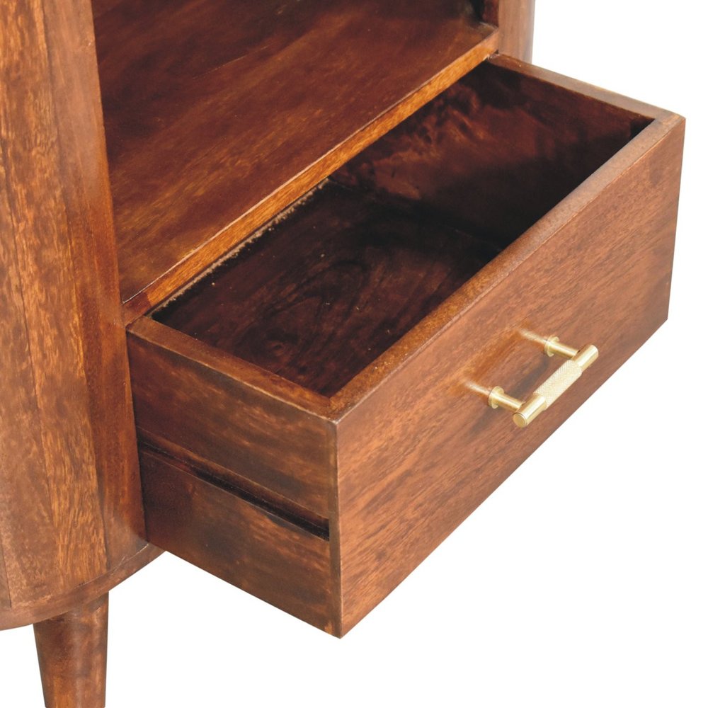 30" Chestnut Solid Wood Oval Accent Cabinet With One Drawer