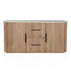 63" Brown And White Solid Wood And Marble Ribbed Texture Sideboard with Two Doors