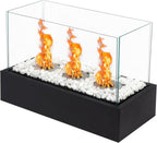 8000 BTU 18" Black And White Glass And Stainless Steel Bio-ethanol fuel Portable Rectangular Fire Pit